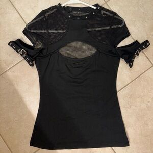 Black Mesh Buckle Top